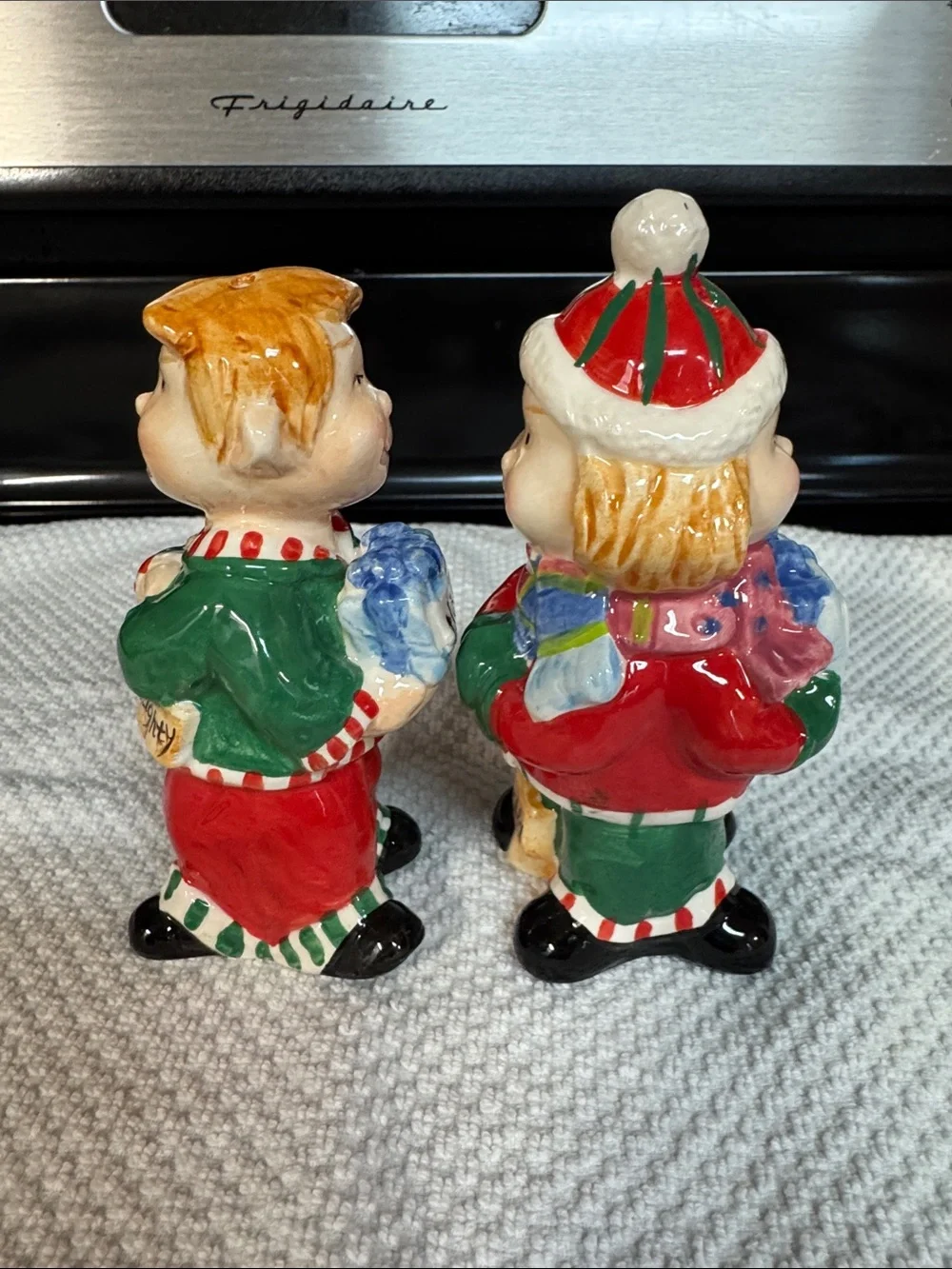 Holiday 'Nice & Naughty' Ceramic Elf Salt and Pepper Shakers - Red & Green